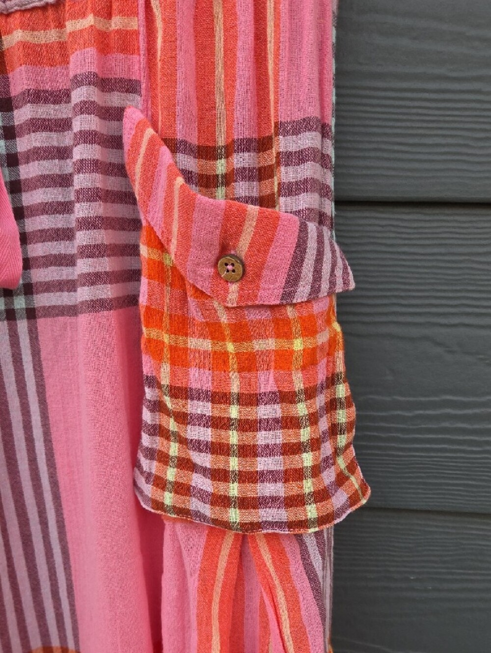 Free People Pink and Orange Plaid Cargo Joggers - Picture 5 of 7